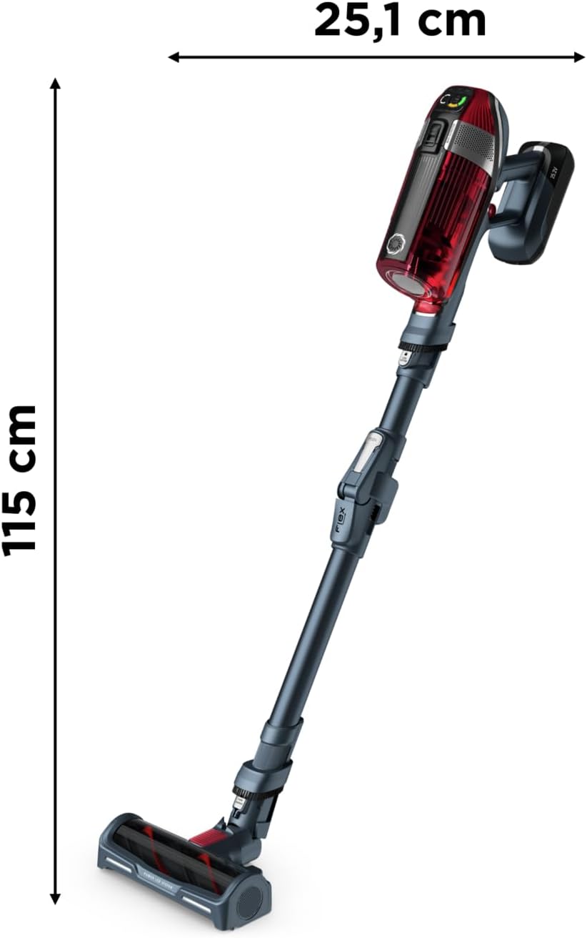 Rowenta X-Force Flex 11.60 Kabelloser Stabstaubsauger, Tierpflege, 130-Watt-Saugleistung, 25,2 V Wechselakku, bis zu 45 Min. Autonomie, Kontrollanzeige,Technologie, LED-Leuchte, Rot-Grau, RH9878WO