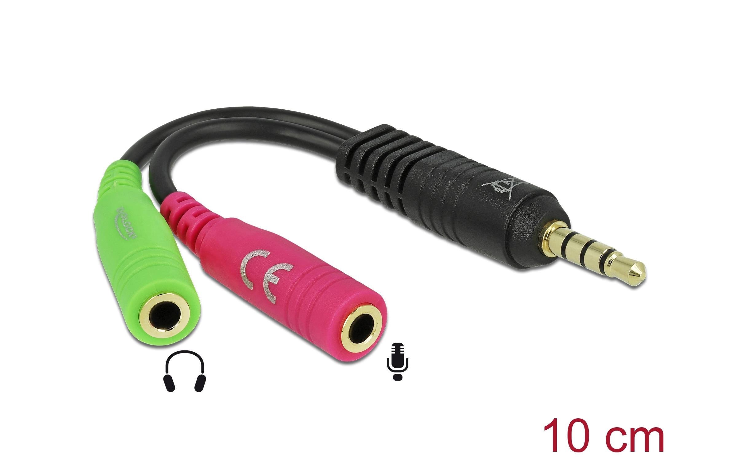 Audio-Adapter 3.5 mm Klinke - Klinke 3.5 mm, femaleDelock Headset Adapter 1 x 3.5 mm 4 Pin Klinkenstecker > 2 x 3.5 mm 3 Pin Klinkenbuchse (OMTP)
