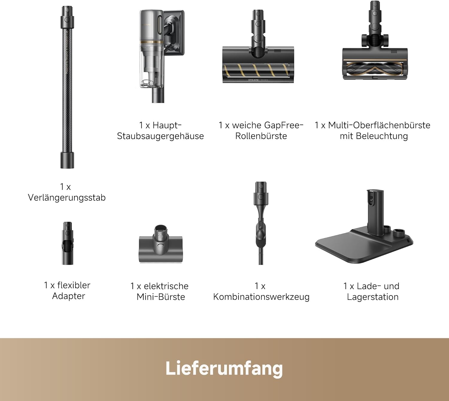 dreame V20 Kabelloser Staubsauger, Kantenreinigung 0 mm, für Hartböden und Teppiche, 25.000PA / 210 AW Saugkraft, ohne Verheddern, 90 Minuten maximale Laufzeit, Filterung 99,99%, entfernt Tierhaare