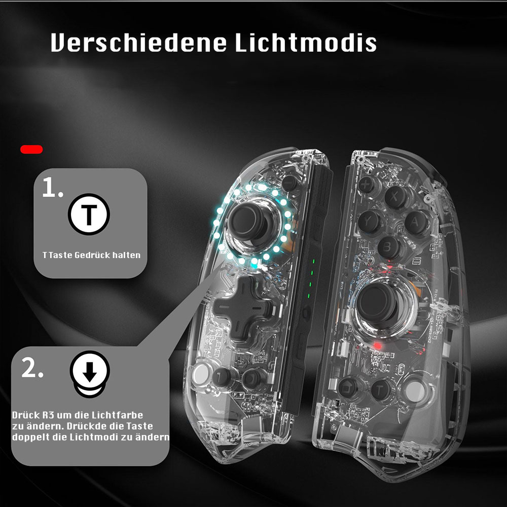 Nintendo Switch / OLED Grip Controller Gamepad Griff mit RGB Beleuchtung - Transparent