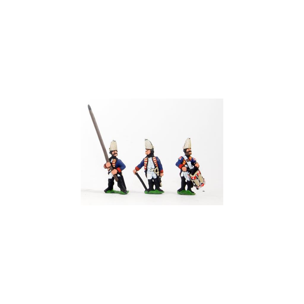 AWI German: Command: Grenadier Officer, Standard Bearer & Drummer, halted