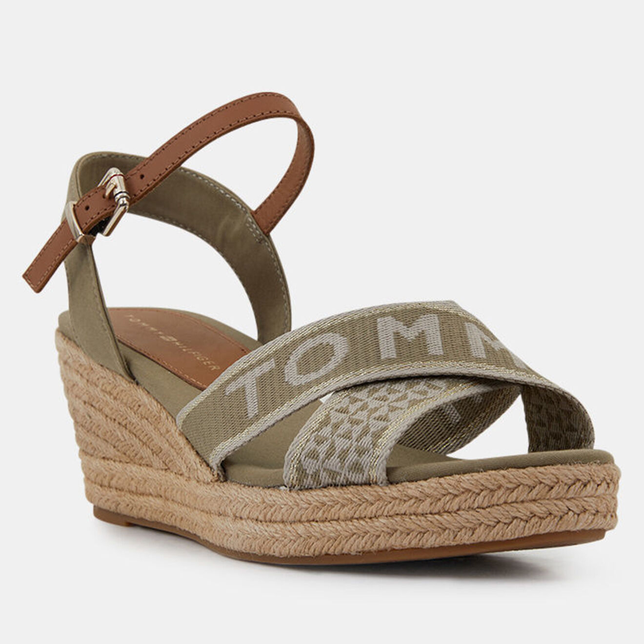 Tommy Hilfiger Sandales compensées Webbing Low kaki - Talon 7 cm