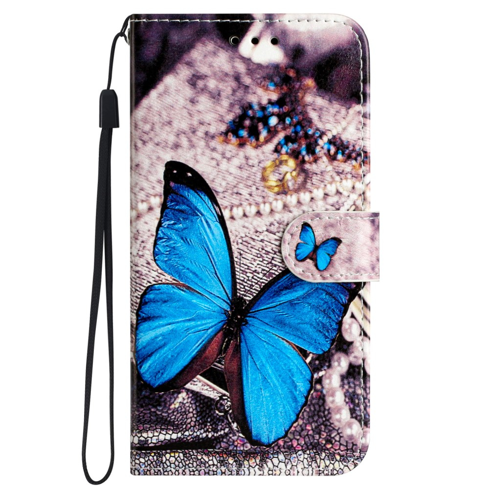 iPhone 16 Pro Leder Tasche Hülle mit Kartenfach Blauer Schmetterling