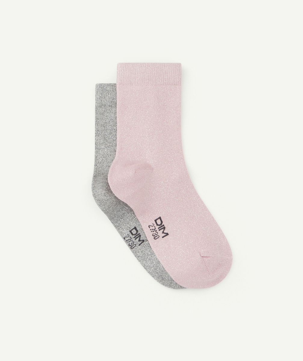 DIMLOT DE 2 PAIRES DE CHAUSSETTES ROSES ET GRISES