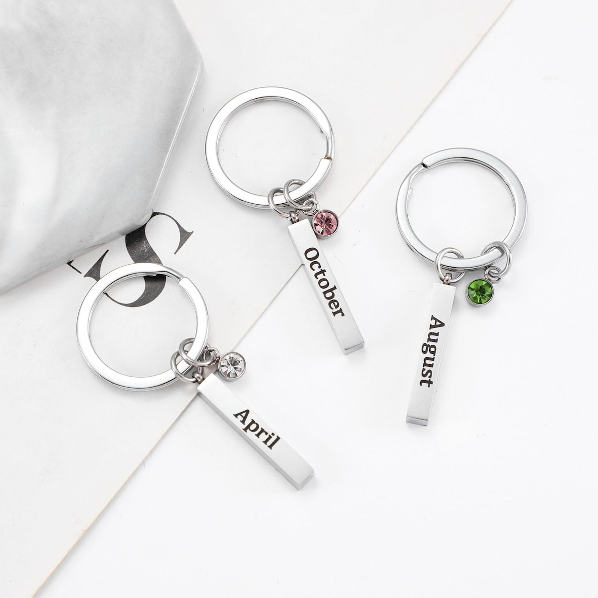 Birthstone nøkkelring - rustfritt stål Birthstone nøkkelring september