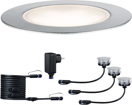 Paulmann Plug & Shine LED Inbouw Vloerlampen Starterset IP65 3x1W 3x100 lm 3000K Vloer zilver 230/24V 3 stuks