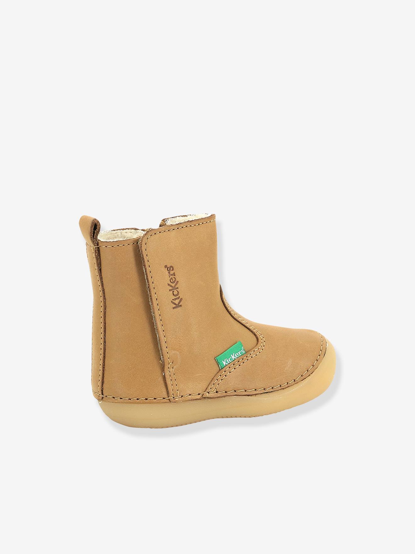 Sapatinhos de couro para bebê Socool Cho KICKERS® First Steps, bege claro, lisos