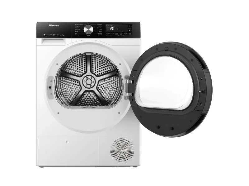 Hisense DH3S802BW3, Fritstående, Front-læsning, Varmepumpe, Hvid, Dreje, Berøring, Venstre/højre