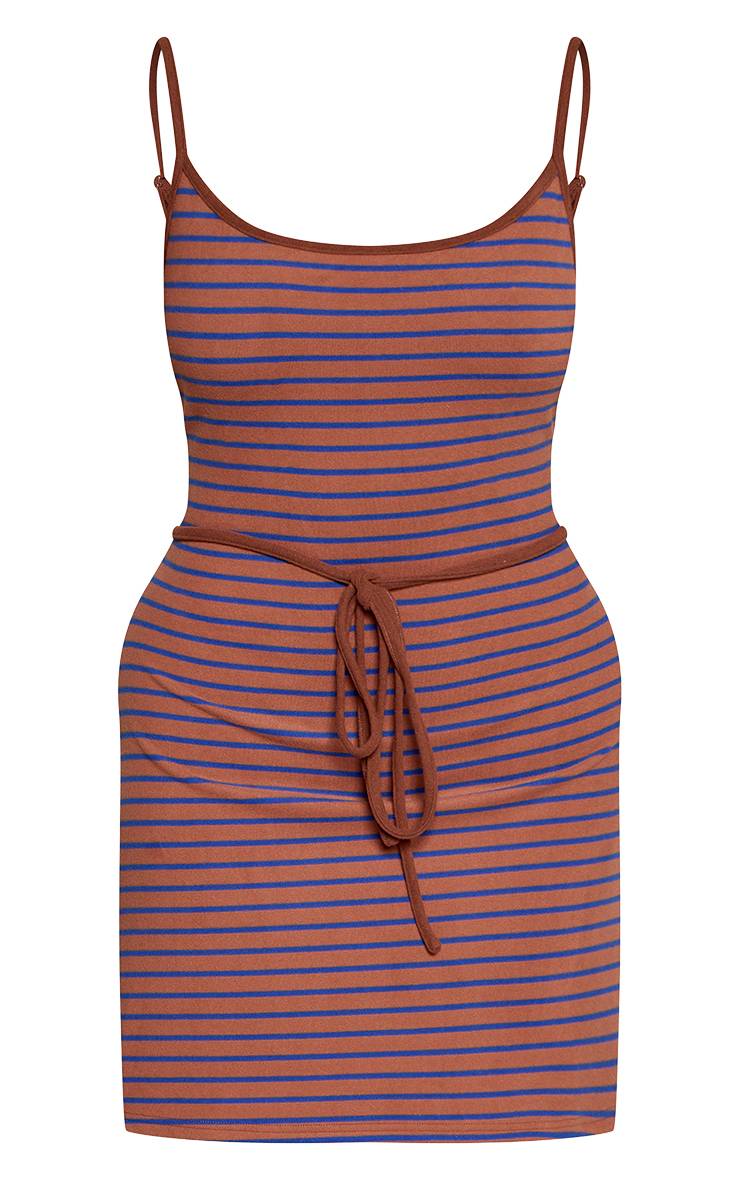 Marron Robe Mini Moulante À Rayures Toucher Doux