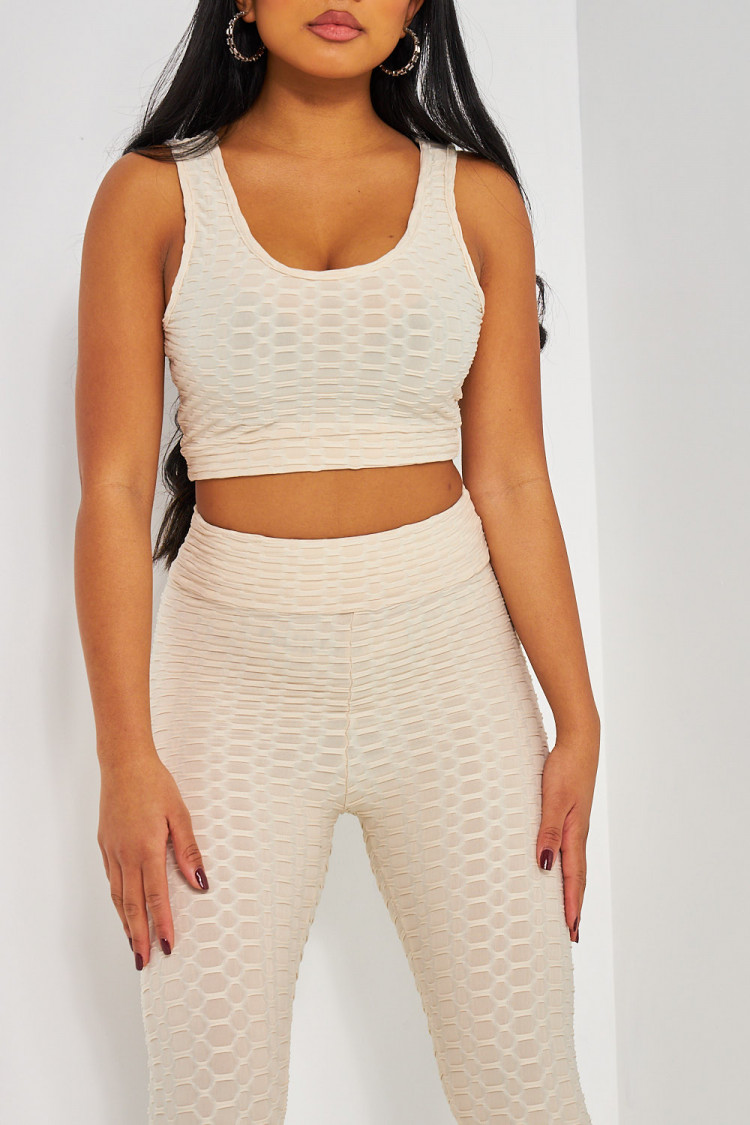 Ensemble 2 pièces crop top + legging texturé beige