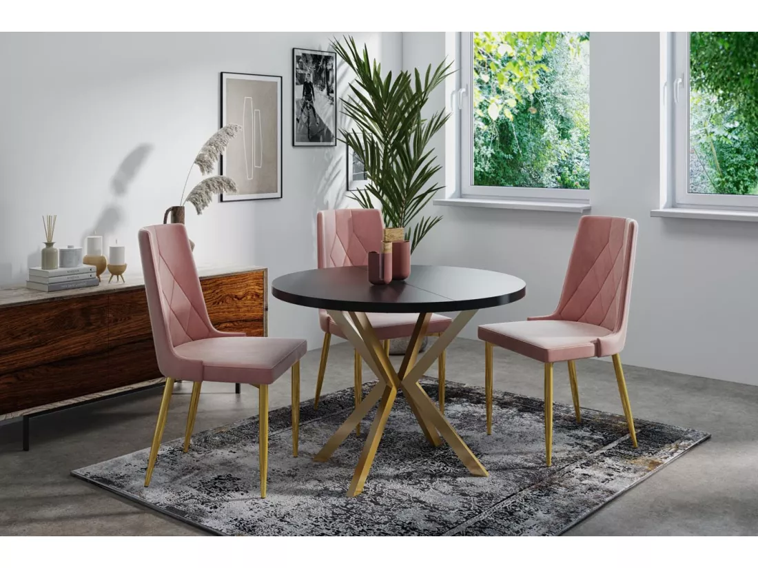 Table à Manger Extensible Ronde - Table Style Loft Avec Doré Pieds En Métal - 120 à 200 Cm - Ronde Table Style Industriel Pour Le Salon - Compacte - 120 Cm - Noir