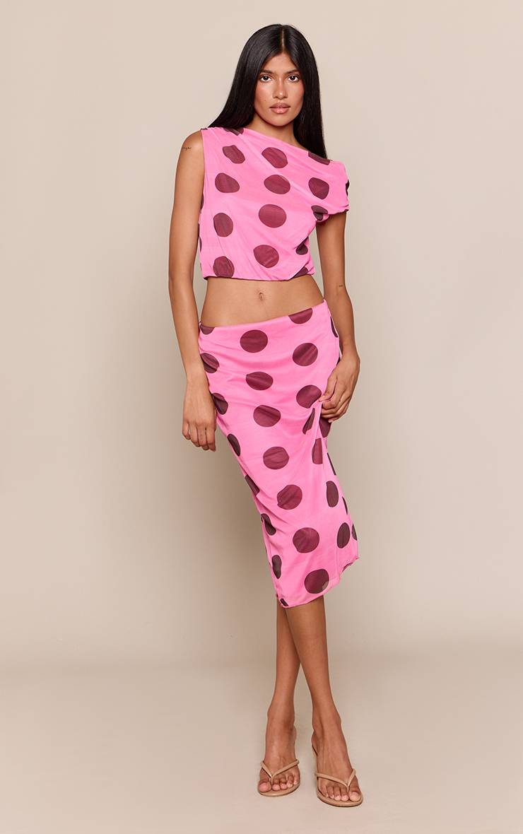 Rose Mini-jupe En Mesh À Pois Avec Détail Drapé
