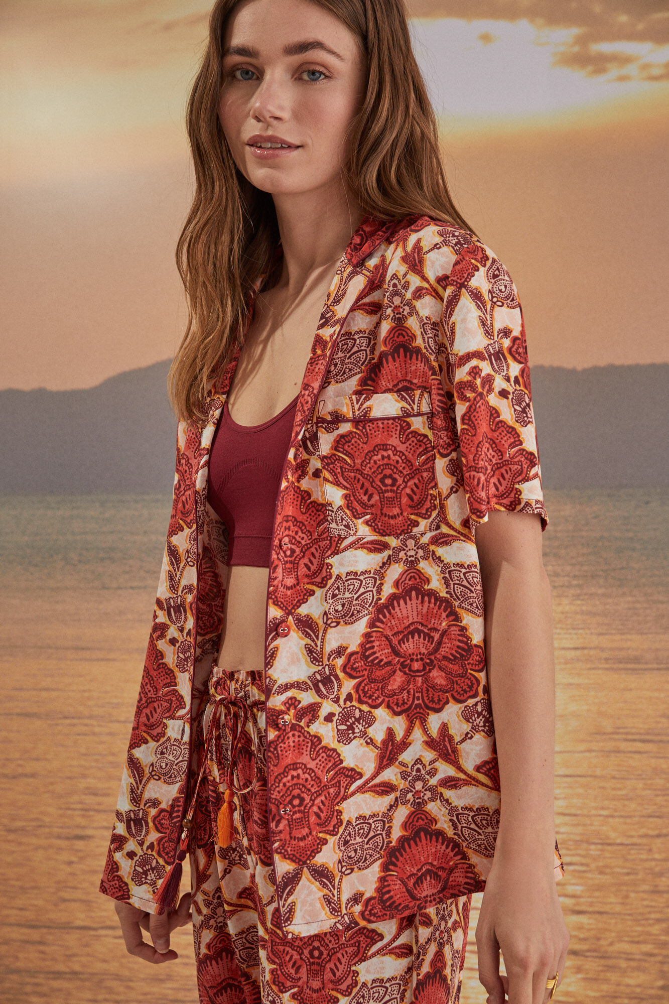 Pijama camisa comprida estampada - Estampado
