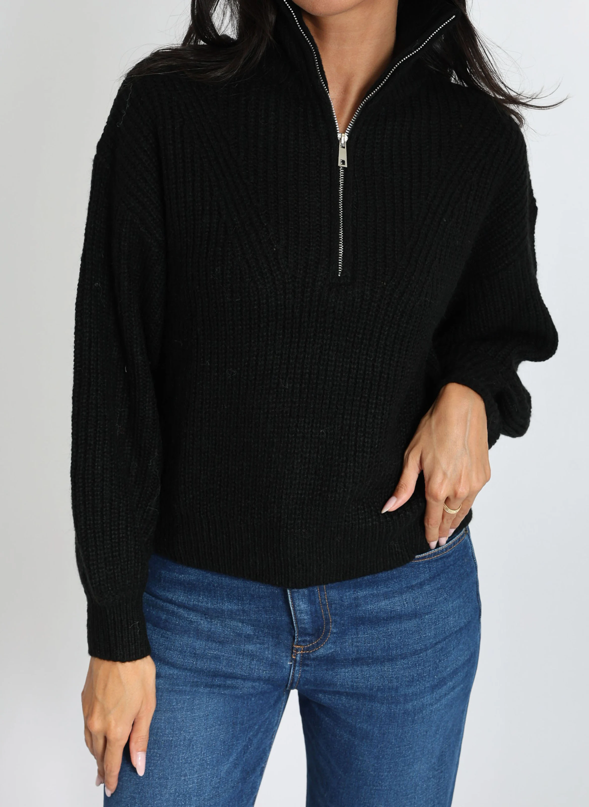 MINA - Pull camionneur ample en maille mélangée | Noir