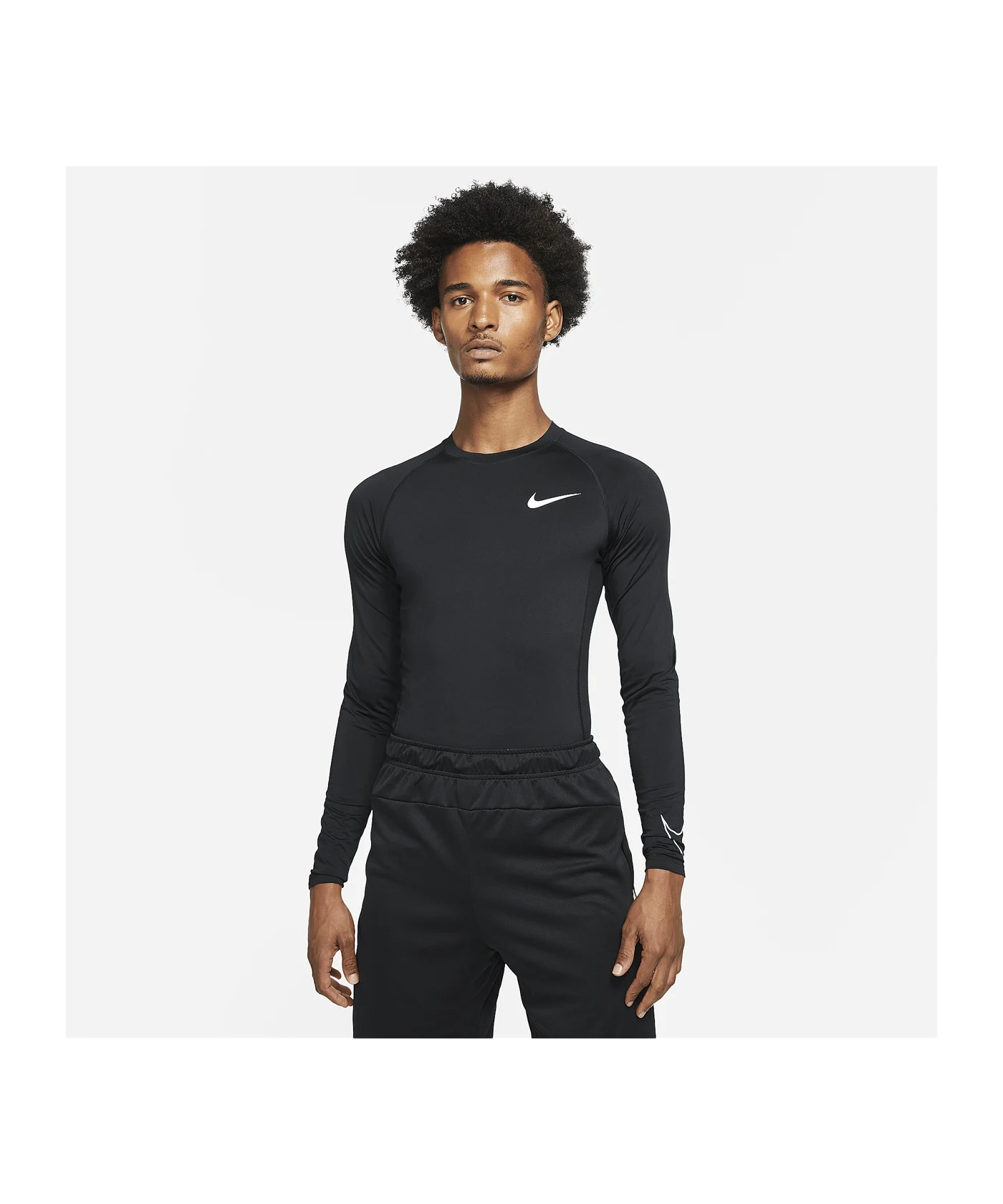 Nike Pro Longsleeve Schwarz Weiss F010