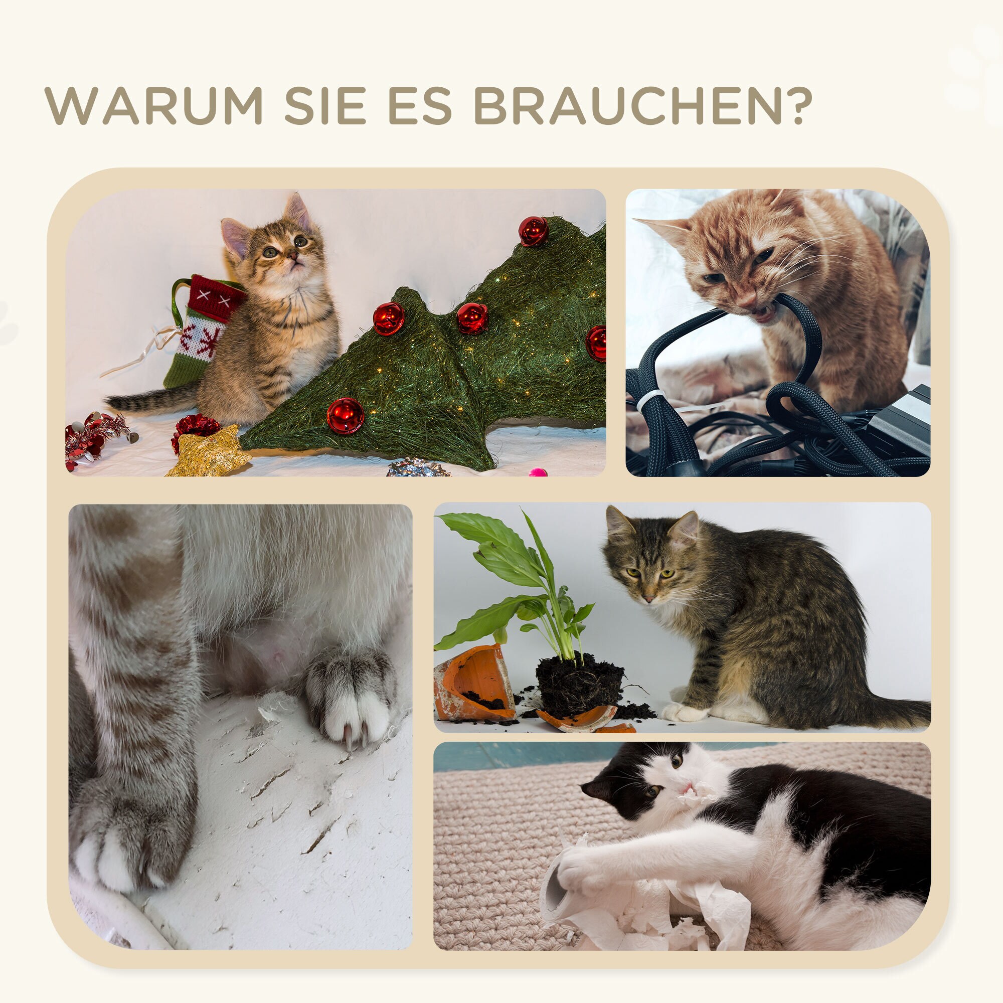 PawHut Kratzbaum mit Spielball grau, natur 45L x 40B x 48H cm