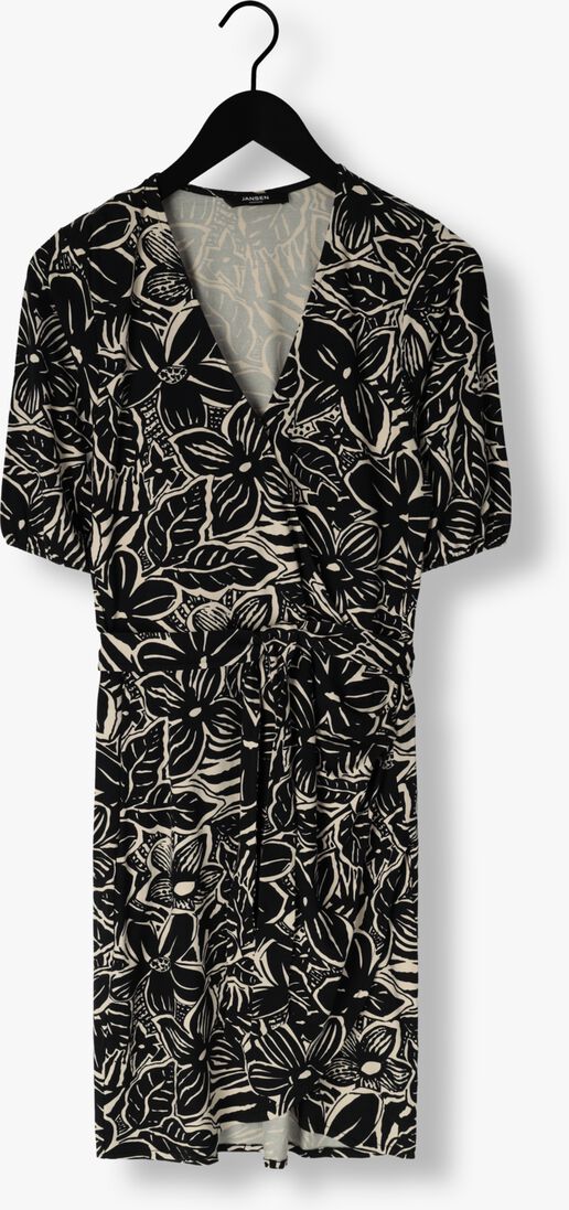 JANSEN AMSTERDAM zwarte jansen amsterdam mini jurk vfb506 jersey printed wrap dress 3/4 sleeve