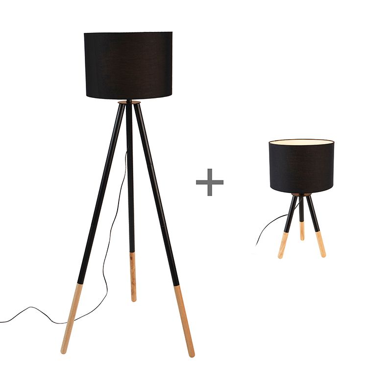 Set van tafel- en vloerlamp met kap zwart - Pip