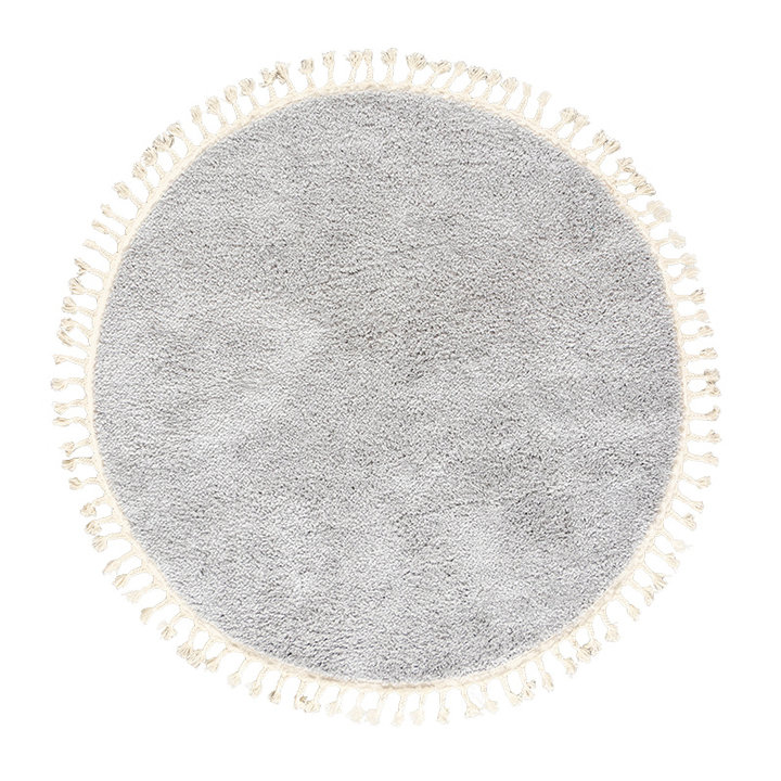 Rond hoogpolig vloerkleed - Lofty Fringe LichtGrijs