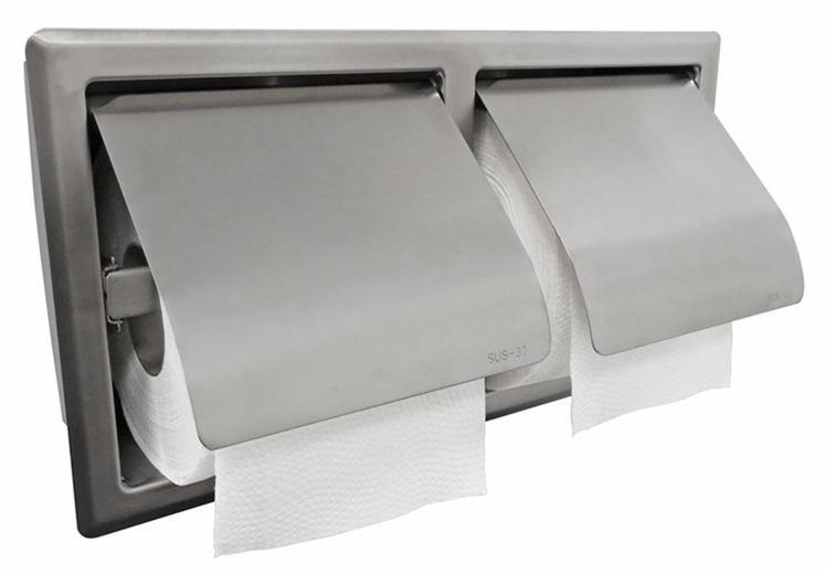Mueller dubbele inbouw toiletrolhouder met klep 304-RVS