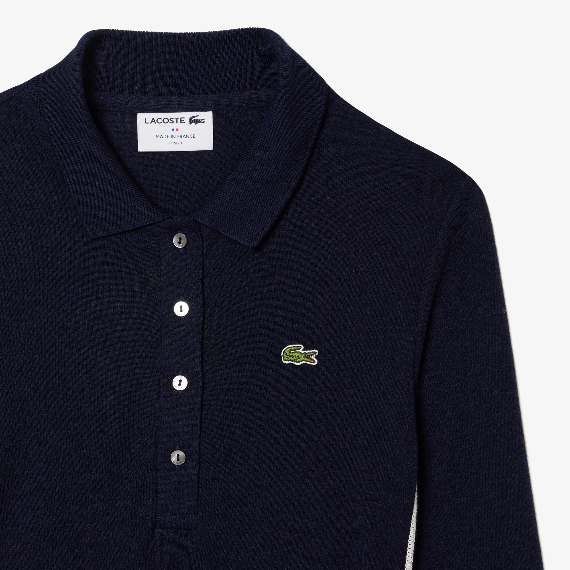 Polo manches longues fabriqué en France en lyocell et laine Manches Longues - Bleu - Lacoste - Femme