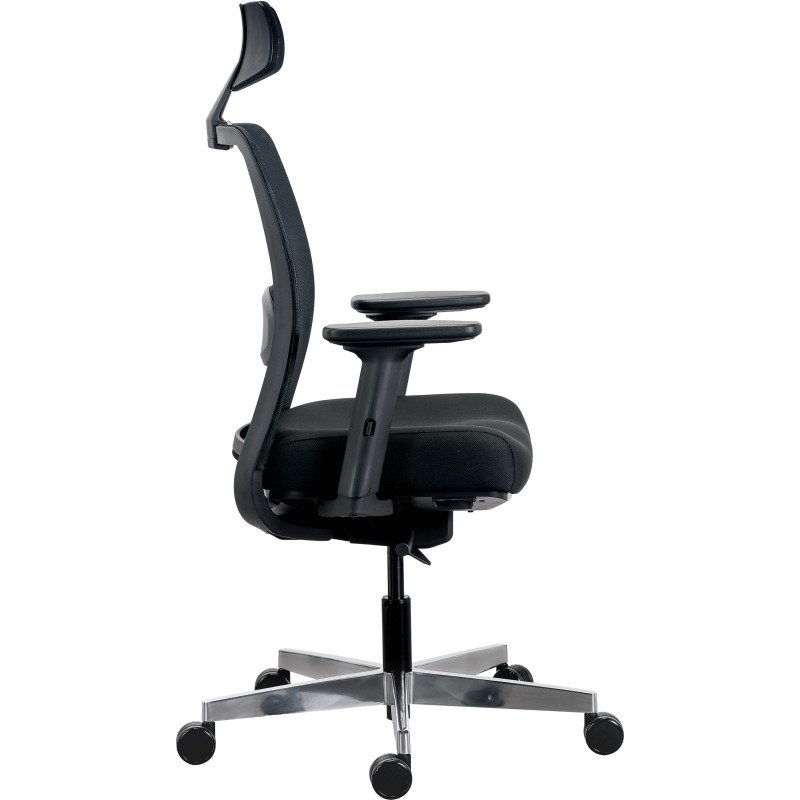 Chaise de bureau ERGO MOOV' Premium - tissu et maille - pied alu - soutien lombaire - appui tête - accoudoirs - mécanisme synchrone - assise réglable en profondeur