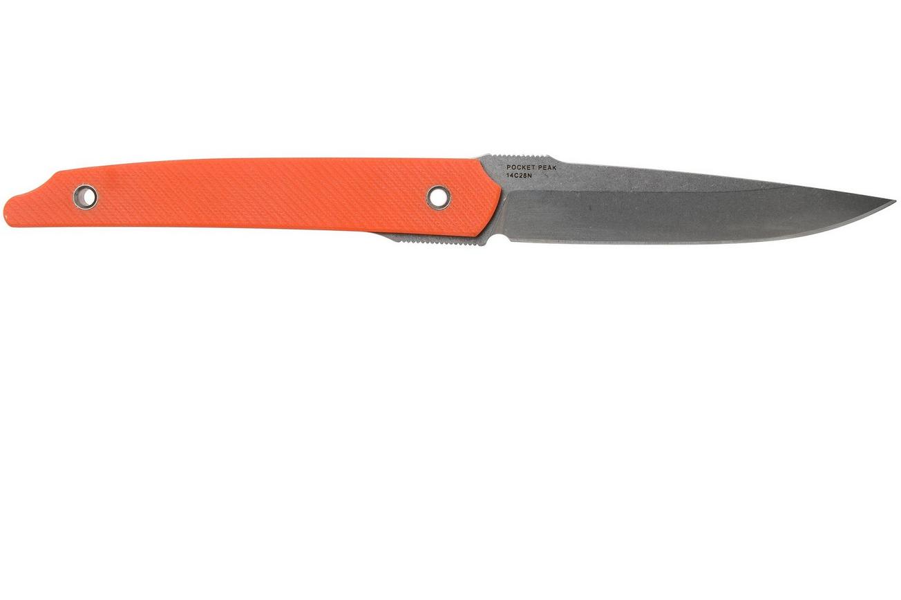 Amare Knives Pocket Peak Fixed, stonewash orange G10, vaststaand mes