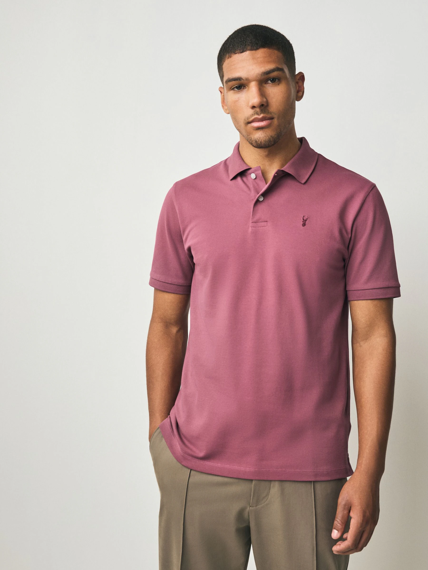 Damson roze - Normale Pasvorm - Long-Sleeve Pique Polo Shirt