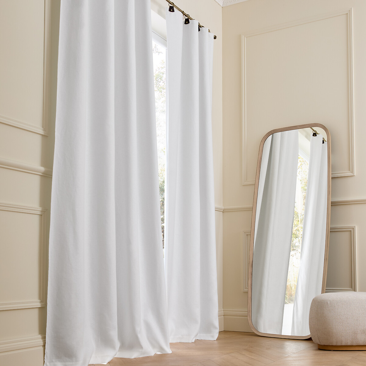 AM.PM<br>Cortina blackout de linho lavado, alças de couro, Privado