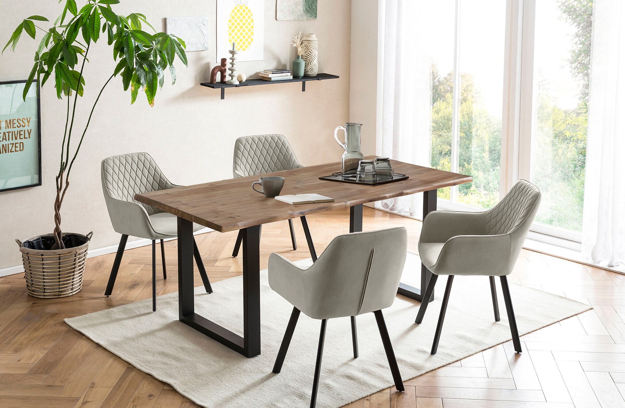 Essgruppe 5 tlg. 160x90 cm Sitzgruppe Massivholz Essstuhl Esstisch Tisch Stuhl