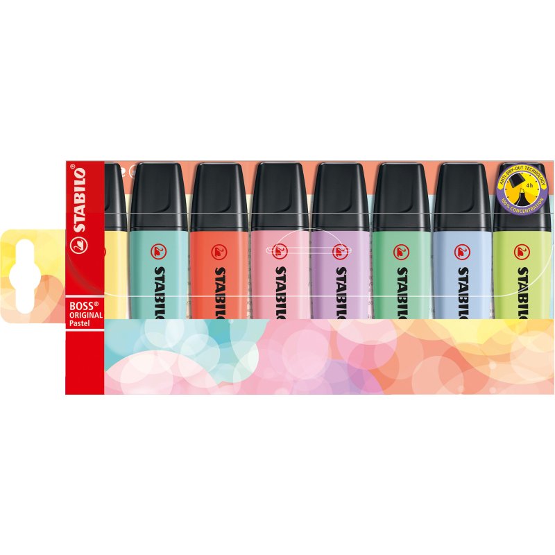 Surligneur Stabilo Boss Original couleurs pastel assorties - Etui de 8