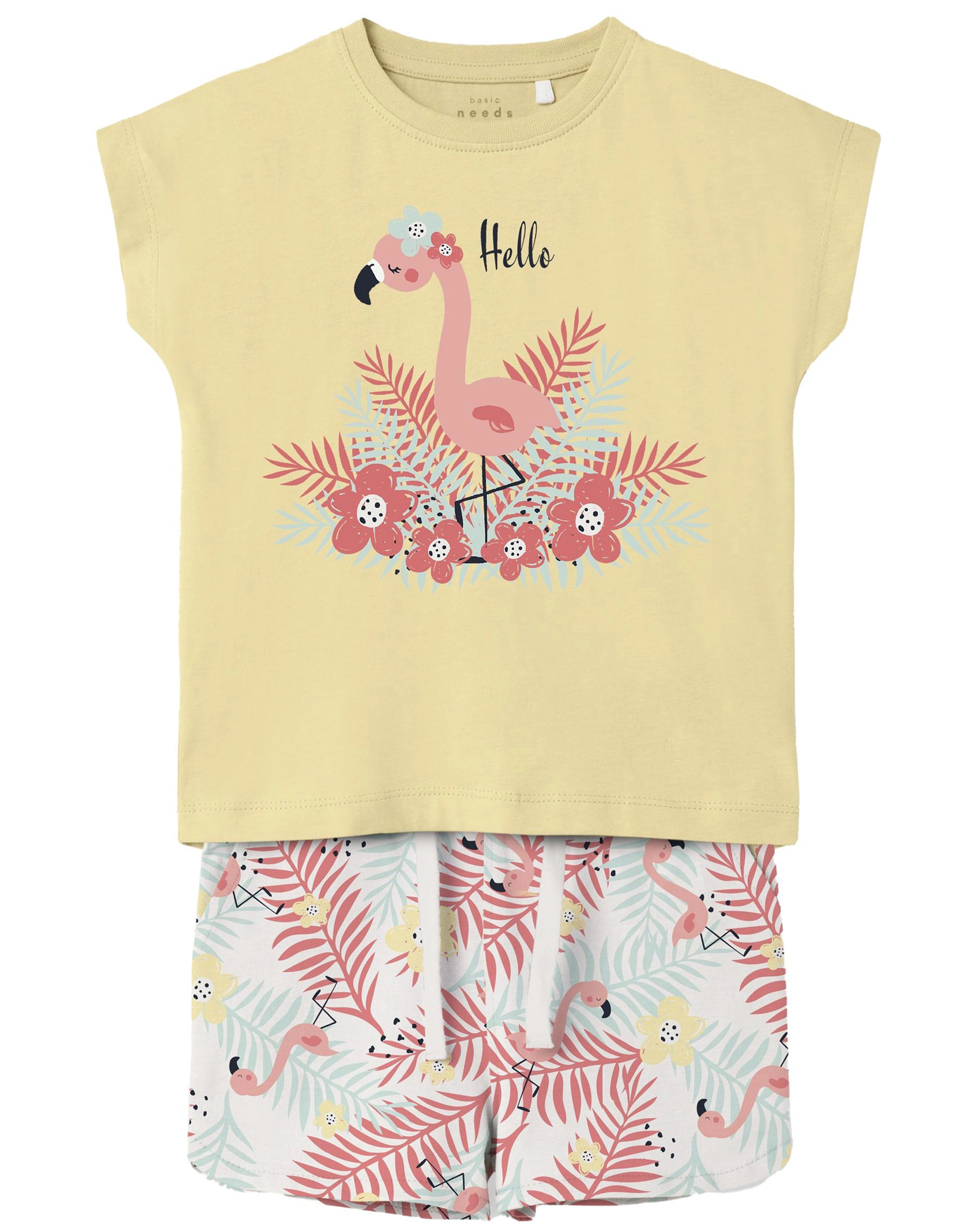 T-Shirt NMFVIGEA FLAMINGO mit Shorts in double cream