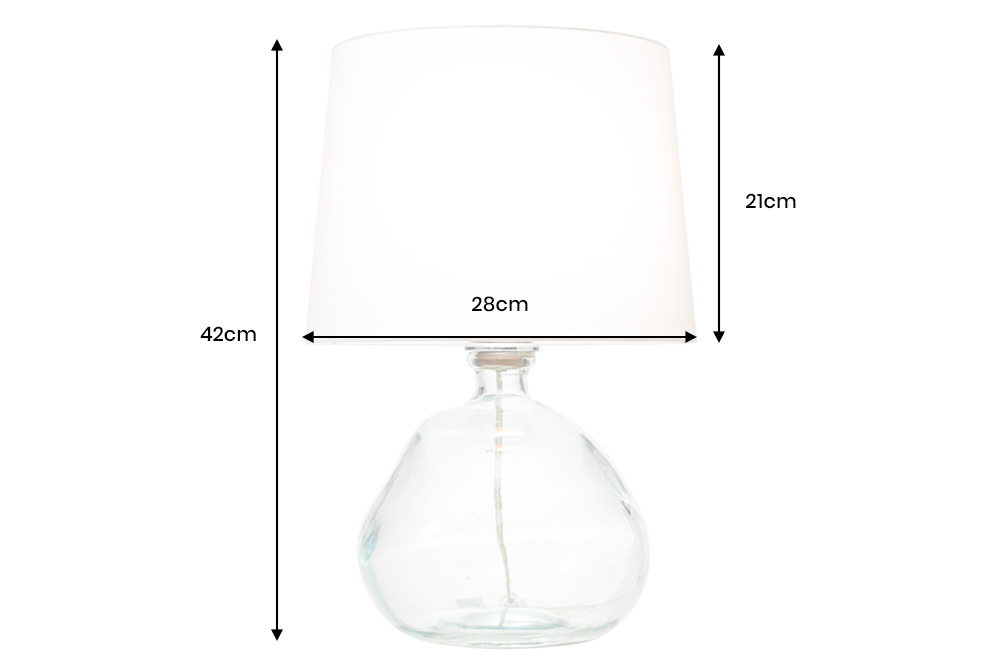 Moderne Tischlampe CLASSIC 45cm transparent recyceltes Glas weiß Stoffschirm