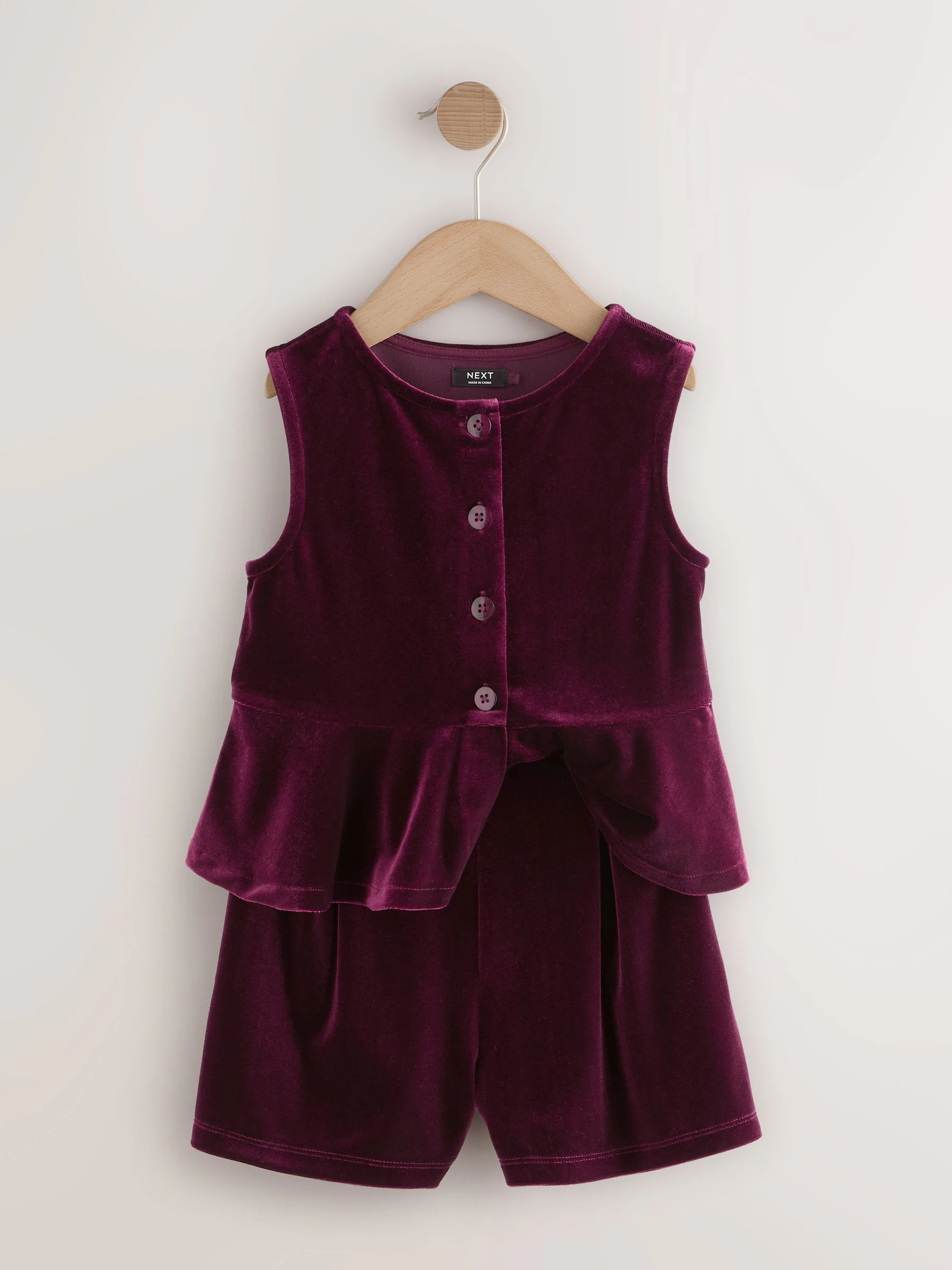 Bordeauxrood - Velour Waistcoat and Shorts Set (3-16yrs)