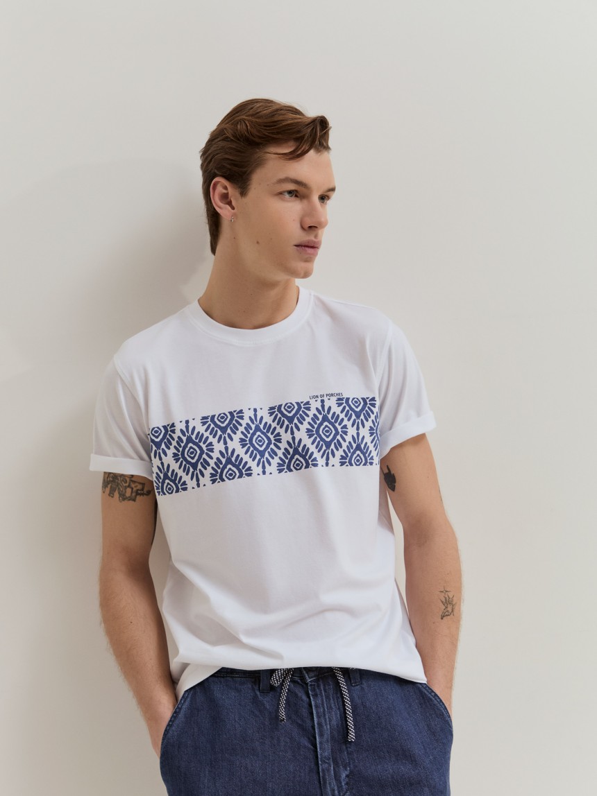 T-shirt de manga curta em algodão com estampado