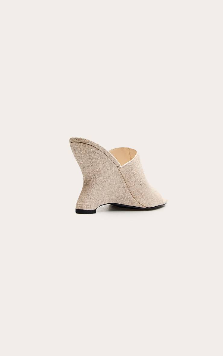 Naturel Mules À Empeigne Haute En Faux Lin Avec Semelles Compensées Galbées