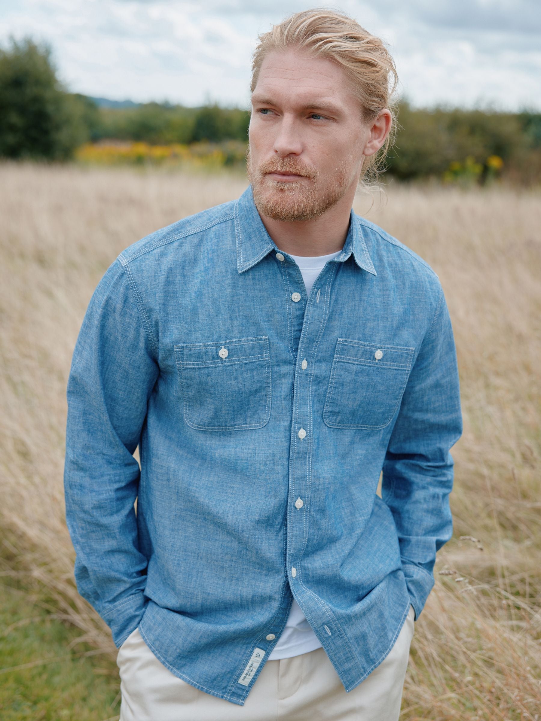Blauw - Long Sleeve Chambray Denim 100% Cotton Shirt