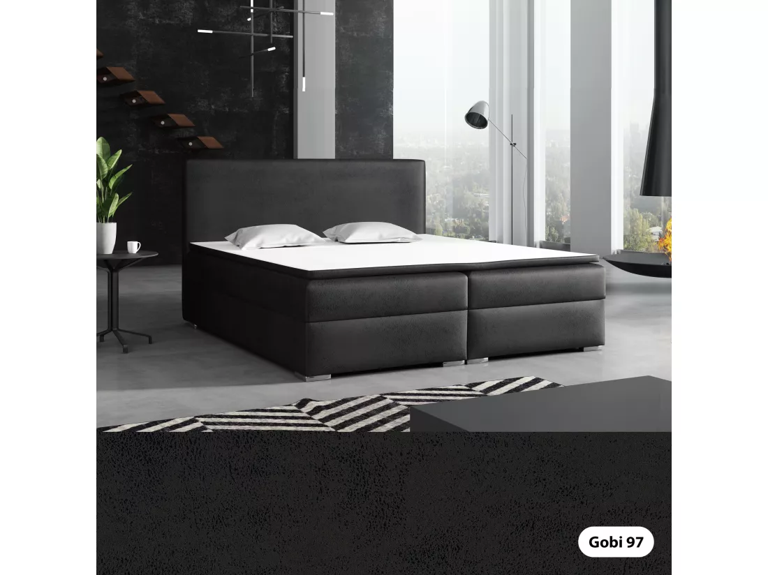 LIT BOXSPRING avec surmatelas Soler 180x200 cm, Gobi 97 (Imitation cuir noir)