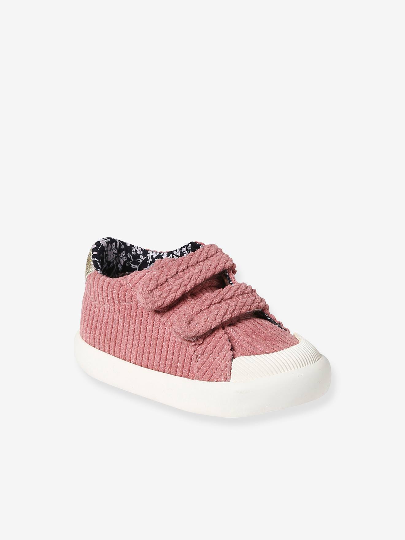 Tênis de lona infantil com fecho de velcro, rosa antigo