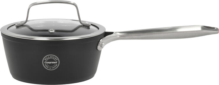 Pillivuyt Gourmet Kasserolle med glaslåg Travo 1,3 liter 16 cm Sort Aluminium Sort