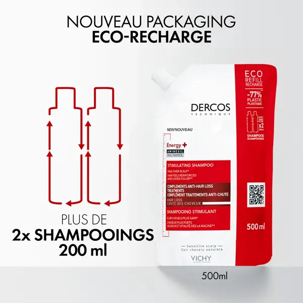 Vichy Dercos Technique Shampooing Energy+ 2x Écorecharge 500ml