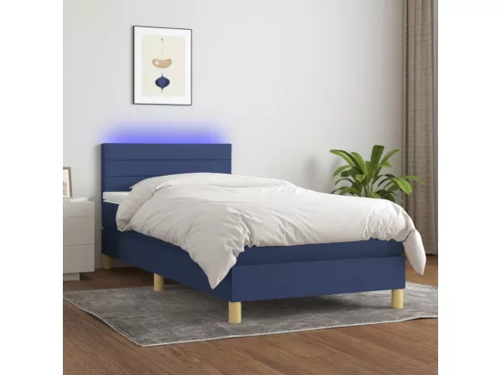 Sommier tapissier avec matelas et LED Bleu 90x190 cm Tissu
