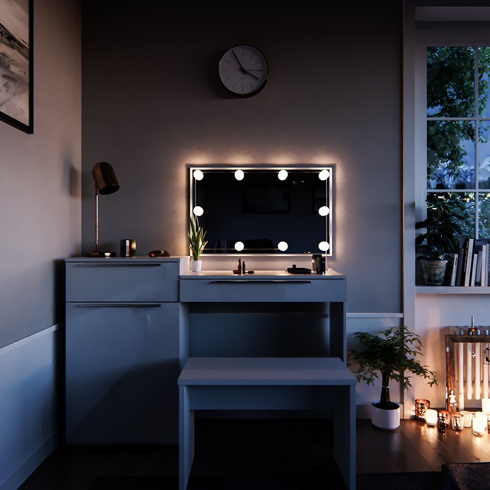 Vicco Schminktisch Little Lilli Frisiertisch Kommode Frisierkommode Spiegel Weiß inklusive Bank und LED-Lichterkette