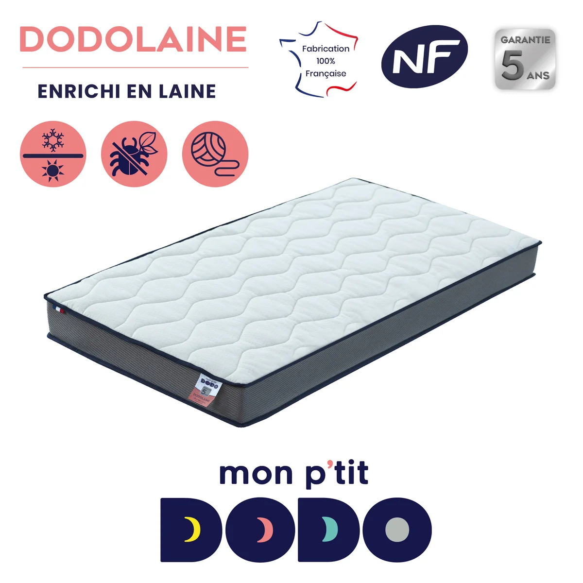 Matelas Bébe Dodolaine - Face été/face hiver