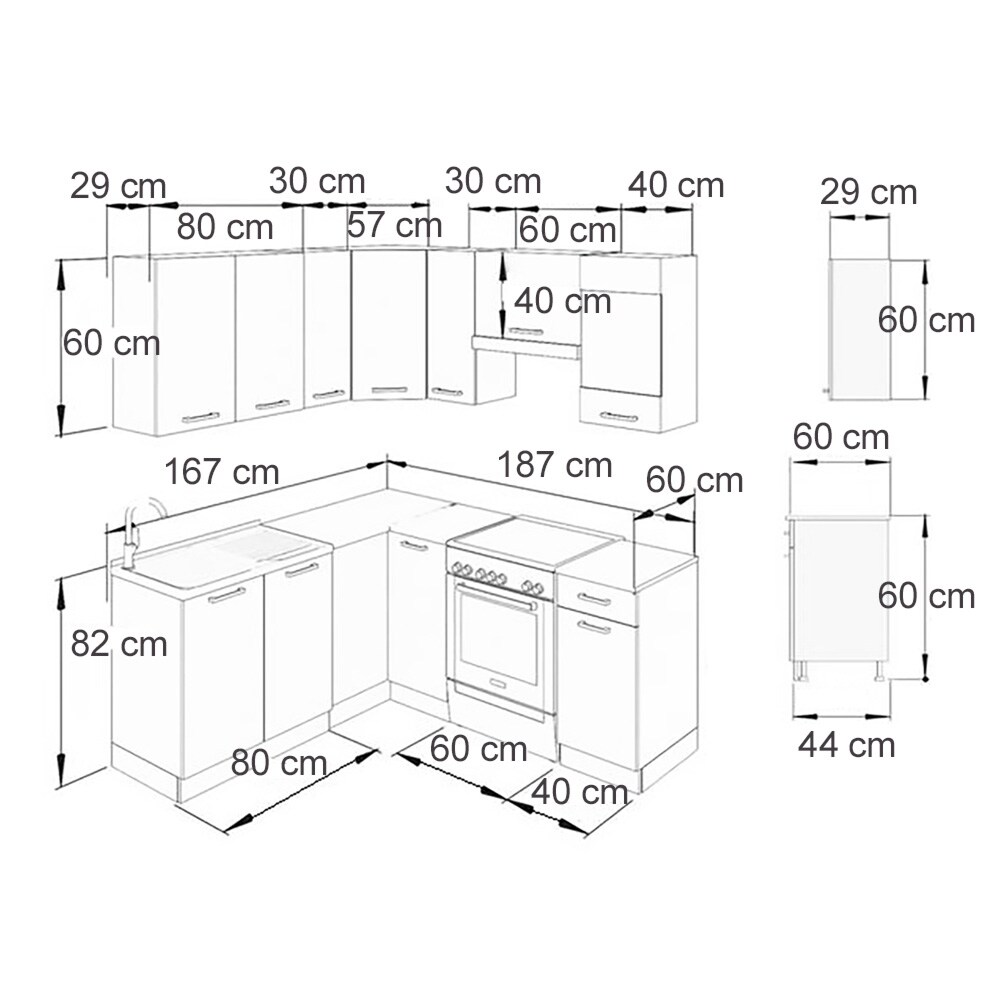 Vicco Eckküche Küchenblock Einbauküche Rick Anthrazit Eiche 190 cm modern Küchen Schränke Spülenunterschrank Eck-Unterschrank Eck-Hängeschrank Arbeitsplatte Küchenmöbel Küchenzeile L-Küche