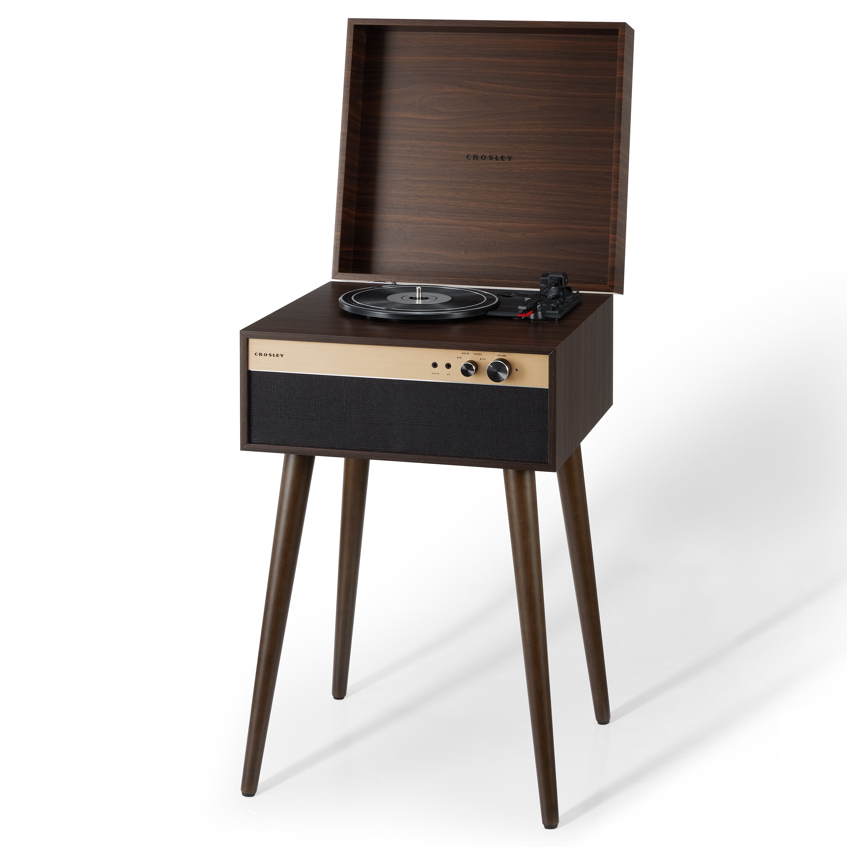Crosley Jasper Walnut platenspeler/mediaspeler op pootjes