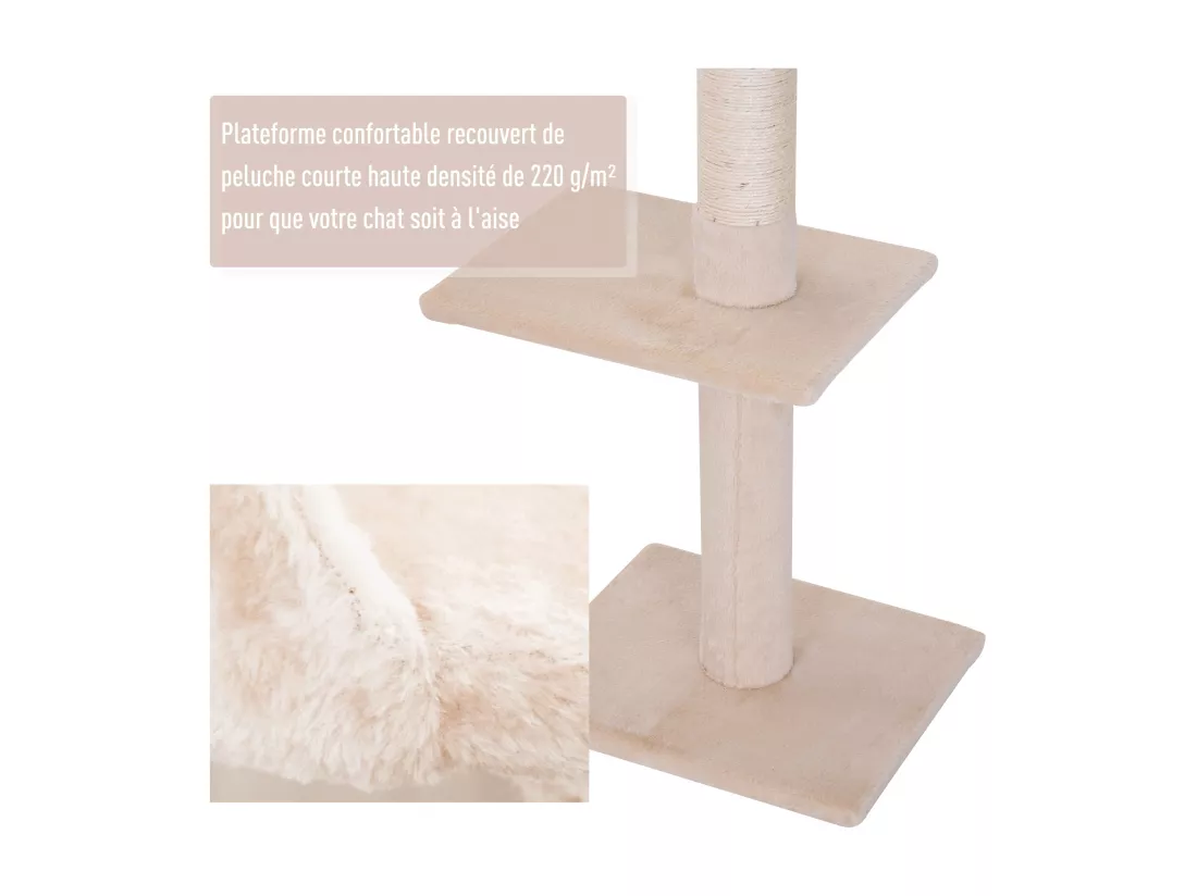 Arbre à chat poteau à griffer L40 x l 34 x H 230-260 cm 5 niveaux d'activités beige
