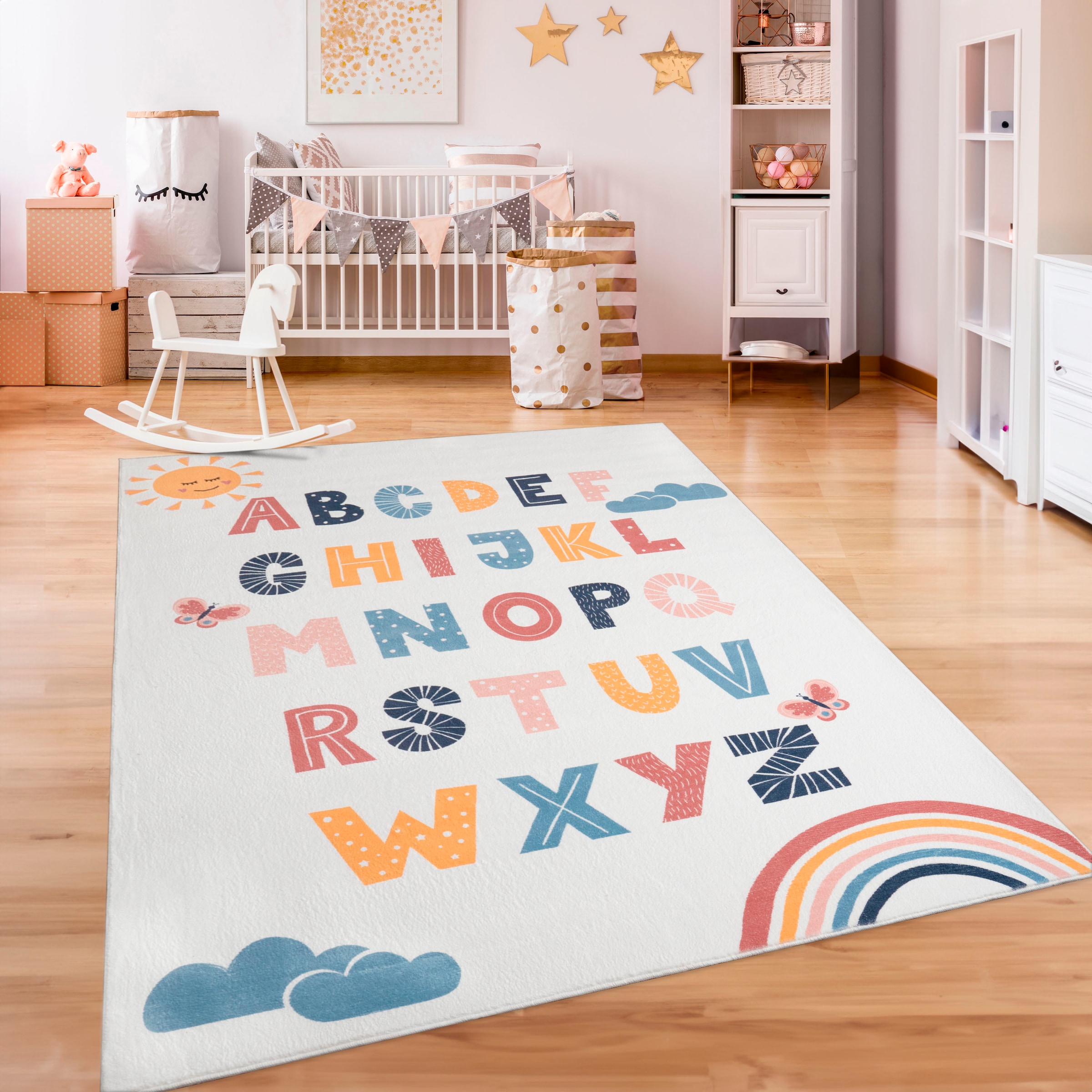 Paco Home Kinderteppich »Eliz 394« rechteckig 12 mm Höhe Kurzflor, Spielteppich, Motiv Alphabet & Regenbogen