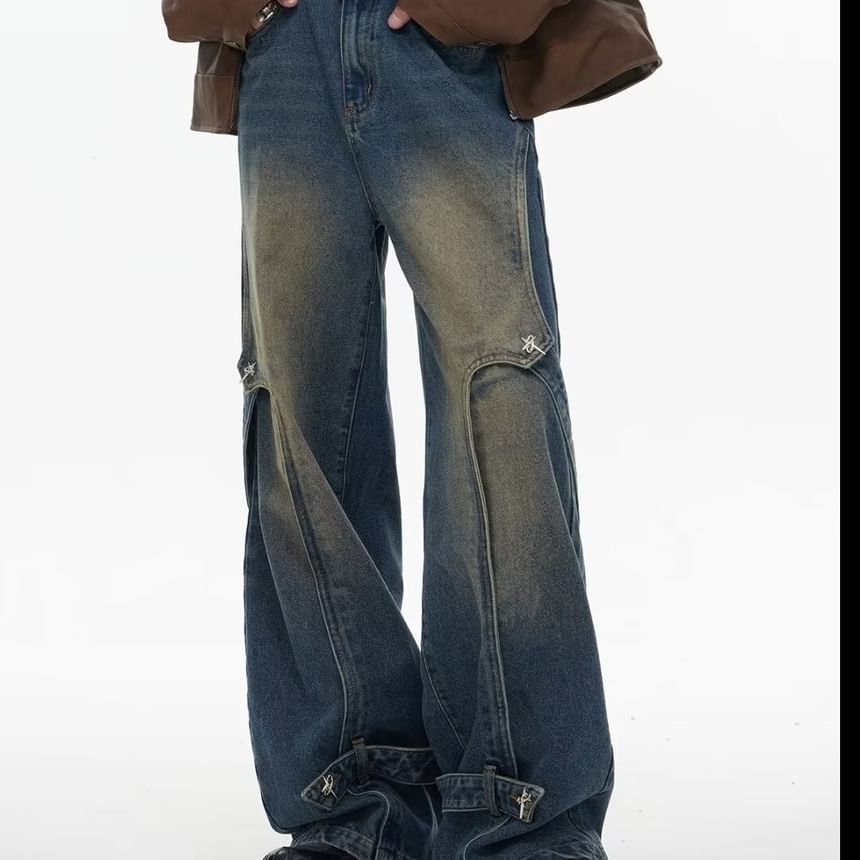 Nataro - High Waist Metal Accent Wide Leg Jeans