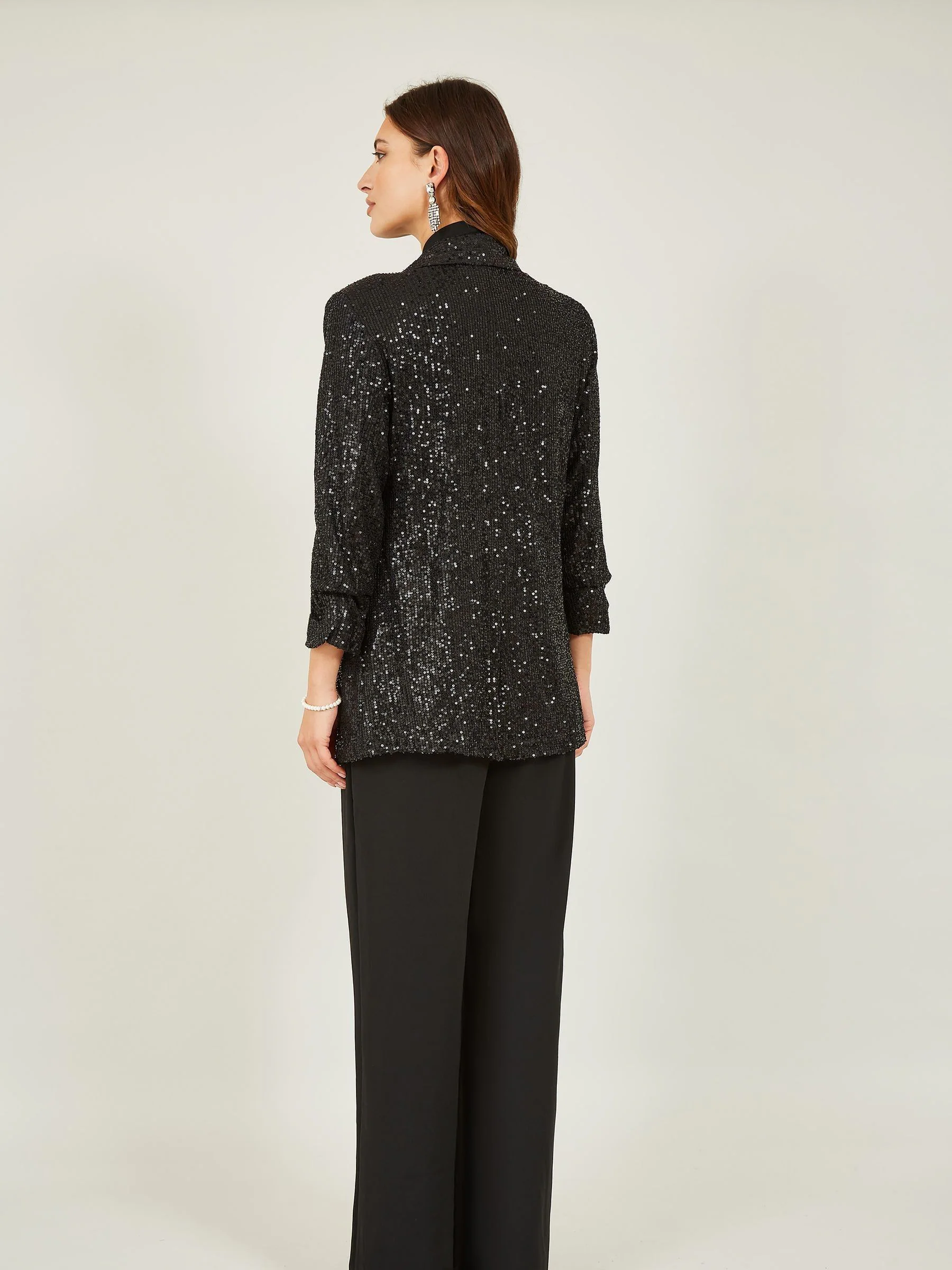 Zwart - Yumi - Blazer met lovertjes en zakken